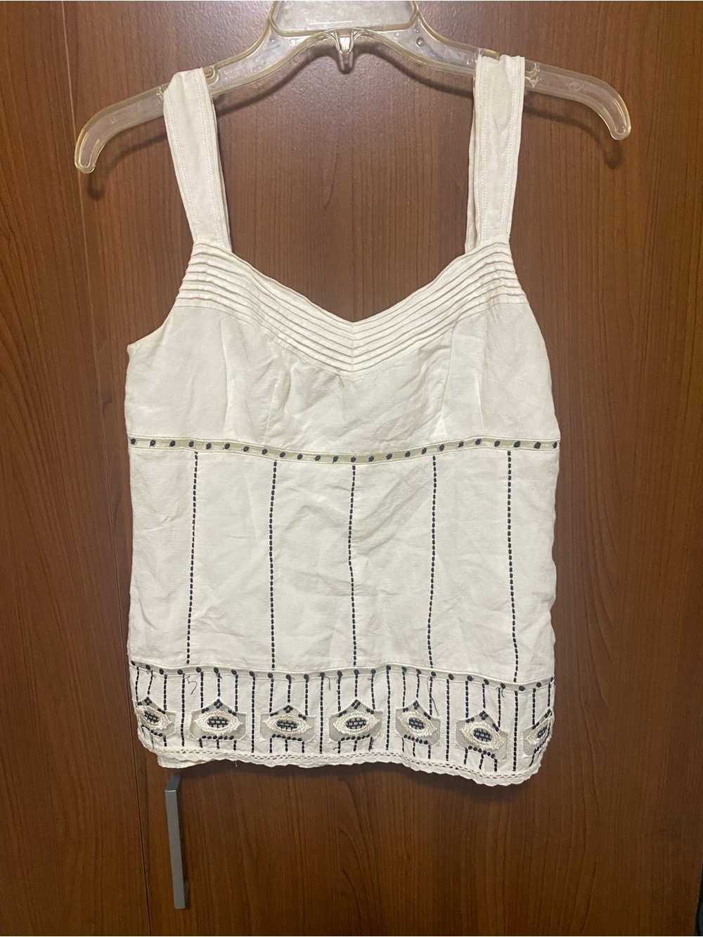 Ann Taylor Women’s Cream Embroidered Linen Blend Summer Vacation Tank Top size 4